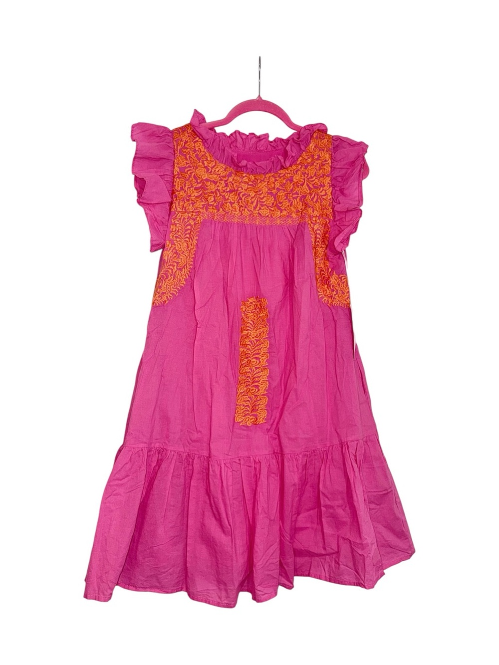 Pink & Orange Embroidered Ruffle Neck & Sleeve Dress • SIZE XS • BRAND NEW! 🏷️